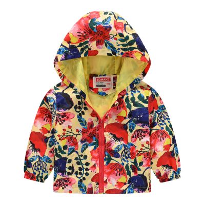 NineFit Basics Baby Girl Rain Jacket Baby Girls Hooded Jacket Floral Pattern Coat Windbreaker for Spring/Autumn Baby Rain Coat (Yellow, 3-4 Years)