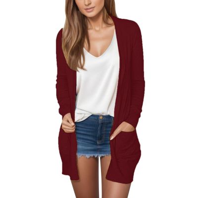 NineFit Basics Wholesale Items,Women Cardigans Lightweight,Long Sleeve Pockets,2024 Fall Open Front Long Cardigans for Women Trendy Work Shirts,Deals Under 10 Dollars,B-Wine,X-Large