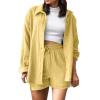 2 Piece Sets for Women Summer Loose Fit Long Sleeve Blouse Shirts with Shorts Plus Size Thin Trendy Lounge Shirts Short Sets Tops for Women Yellow view 1