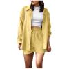 2 Piece Sets for Women Summer Loose Fit Long Sleeve Blouse Shirts with Shorts Plus Size Thin Trendy Lounge Shirts Short Sets Tops for Women Yellow view 2