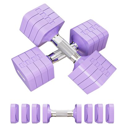 20 LBS Dumbbells Adjustable Hand Weights for Women Men, 4 in 1 Free Weight Dumbbell Set Adjust Hand Weight Set Exercise Fitness Dumbbells for Home Gym Workout Equipments, Purple