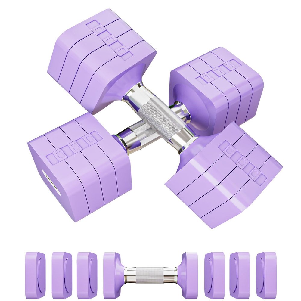 20 LBS Dumbbells Adjustable Hand Weights for Women Men, 4 in 1 Free Weight Dumbbell Set Adjust Hand Weight Set Exercise Fitness Dumbbells for Home Gym Workout Equipments, Purple