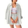 2 Piece Sets for Women Summer Loose Fit Long Sleeve Blouse Shirts with Shorts Plus Size Thin Trendy Lounge Shirts Short Sets White view 1