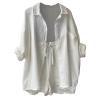 2 Piece Sets for Women Summer Loose Fit Long Sleeve Blouse Shirts with Shorts Plus Size Thin Trendy Lounge Shirts Short Sets White view 3