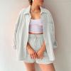 2 Piece Sets for Women Summer Loose Fit Long Sleeve Blouse Shirts with Shorts Plus Size Thin Trendy Lounge Shirts Short Sets White view 4