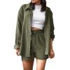 2 Piece Sets for Women Summer Loose Fit Long Sleeve Blouse Shirts with Shorts Plus Size Thin Trendy Lounge Shirts Short Sets Army Green view 1