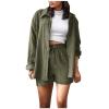 2 Piece Sets for Women Summer Loose Fit Long Sleeve Blouse Shirts with Shorts Plus Size Thin Trendy Lounge Shirts Short Sets Army Green view 2