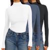 Ekouaer Women 3 Pack Turtleneck Shirts Ribbed Thermal Underwear Tops Lightweight Long Sleeve Layer Tees Basic Pullover Blouse M (Black + Blue Grey + White) view 1