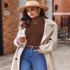 Ekouaer Women 3 Pack Turtleneck Shirts Ribbed Thermal Underwear Tops Lightweight Long Sleeve Layer Tees Basic Pullover Blouse S (Black + Brown + Khaki) view 3