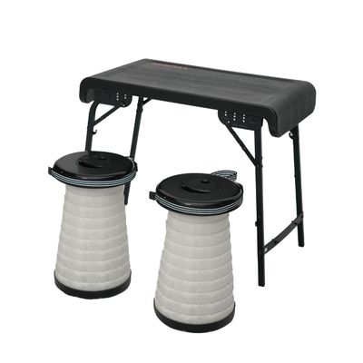HYPERAX Camping Table & Collapsible Stool Set Folding Table with 2 Portable Stools for Outdoor Cooking, Camping, Picnics, Beach, Boating, and Travel (Black)