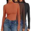 Ekouaer Women 3 Pack Turtleneck Shirts Ribbed Thermal Underwear Tops Lightweight Long Sleeve Layer Tees Basic Pullover Blouse XS (Black + Brown + Caramel) view 1