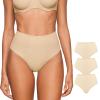 INLYRIC Women's Inbarely Plus Thong Underwear Pack - High Waisted Sexy Smooth Tagless Ladies Underwear Panties 3 Pack Light Oatmeal (3pack) X-Small view 1