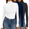 Ekouaer Women 3 Pack Turtleneck Shirts Ribbed Thermal Underwear Tops Lightweight Long Sleeve Layer Tees Basic Pullover Blouse S (Black + White + Navy Blue) view 1