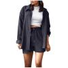 2 Piece Sets for Women Summer Loose Fit Long Sleeve Blouse Shirts with Shorts Plus Size Thin Trendy Lounge Shirts Short Sets Dark Gray view 2