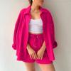 2 Piece Sets for Women Summer Loose Fit Long Sleeve Blouse Shirts with Shorts Plus Size Thin Trendy Lounge Shirts Short Sets Hot Pink view 3