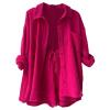2 Piece Sets for Women Summer Loose Fit Long Sleeve Blouse Shirts with Shorts Plus Size Thin Trendy Lounge Shirts Short Sets Hot Pink view 4