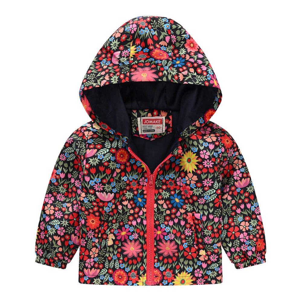 Baby Girl Rain Jacket Baby Girls Hooded Jacket Floral Pattern Coat Windbreaker for Spring/Autumn Baby Rain Coat (Red, 12-18 Months)