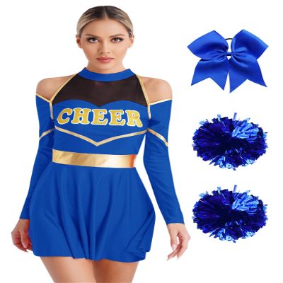 Linjinx Women's School Musical Party Halloween Cheer Leader Costume Performance Role Play Outfits Set Blue Small