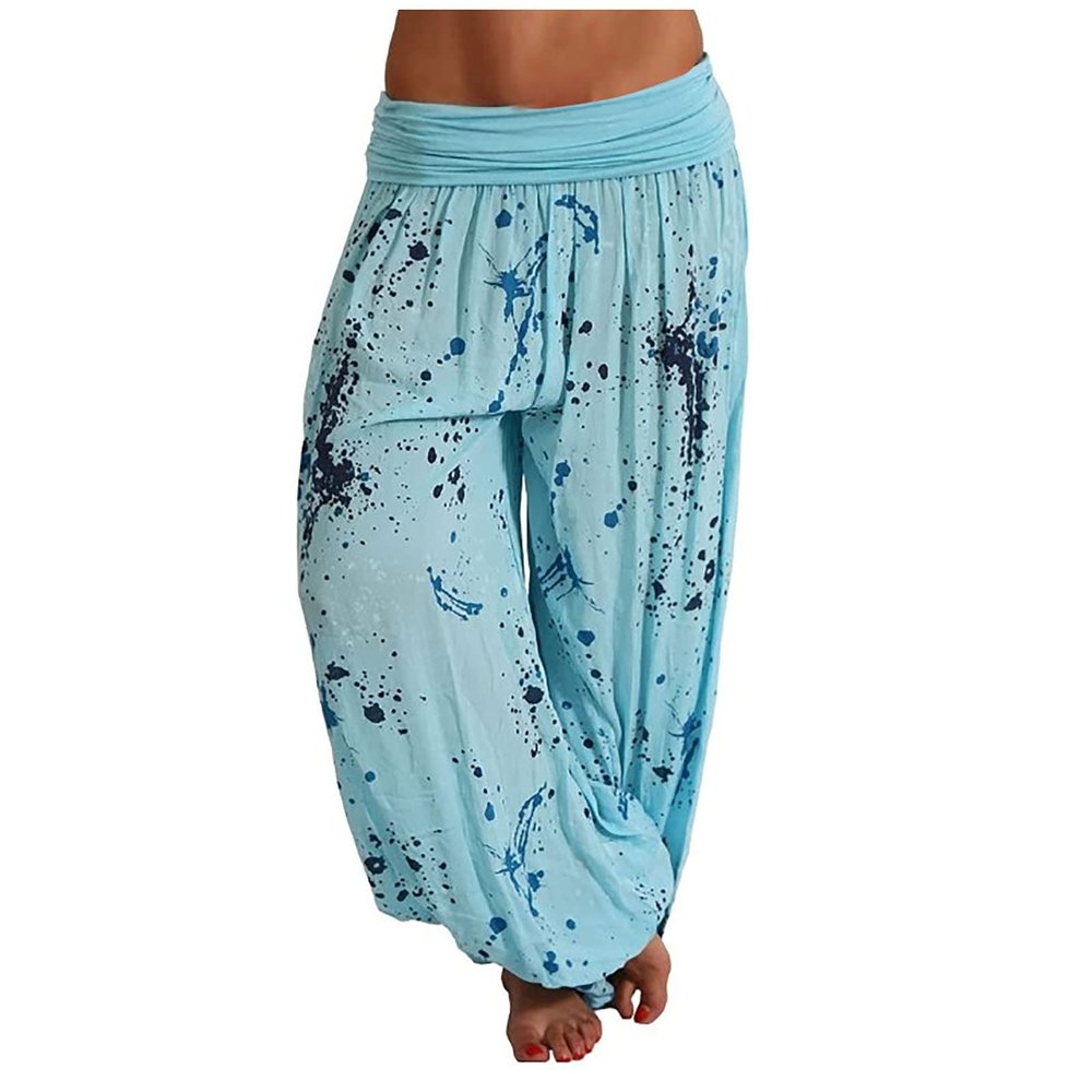 Beach Pants for Women Petite Plus Size Women's Loose Wide Leg Palazzo Pants Elastic Waist Beach Harem Pants Trousers Hippie Clothes for Women Plus Size Hippie Palazzo Pants Boho Joggers
