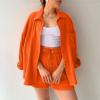 Generic 2 Piece Sets for Women Summer Loose Fit Long Sleeve Blouse Shirts With Shorts Plus Size Thin Trendy Lounge Shirts Short Sets Prime Deal Days, Small, Orange view 3