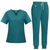 UnionMed Tech Scrubs for Women Set Medical Uniform - Stretch Slim Fit V-Neck Scrub Top & Jogger Pant with 9 Pockets view 1