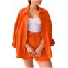 2 Piece Sets for Women Summer Loose Fit Long Sleeve Blouse Shirts with Shorts Plus Size Thin Trendy Lounge Shirts Short Sets Orange view 1