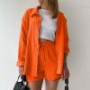 2 Piece Sets for Women Summer Loose Fit Long Sleeve Blouse Shirts with Shorts Plus Size Thin Trendy Lounge Shirts Short Sets Orange view 2