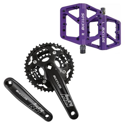 BUCKLOS MTB Crankset Square Taper with 22/24/26/32/38/42/44T Chainring Set and BMX Pedal Mountain Bike Pedals Flat MTB Pedals, Lightweight Nylon Fiber Road Bike Pedals Non-Slip