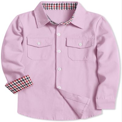 SANGTREE Boys Cotton Button Down Shirts Long Sleeves Western Shirt with Double Chest Pockets, Pink, 10-11 Years = Tag 170