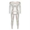 Rswnyirn Women's Shiny Metallic Gymnastic Unitards Full Body One Piece Bodysuit for Dance Costumes Silver Large view 1