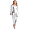 Rswnyirn Women's Shiny Metallic Gymnastic Unitards Full Body One Piece Bodysuit for Dance Costumes Silver Large view 2
