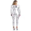 Rswnyirn Women's Shiny Metallic Gymnastic Unitards Full Body One Piece Bodysuit for Dance Costumes Silver Large view 3
