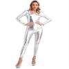 Rswnyirn Women's Shiny Metallic Gymnastic Unitards Full Body One Piece Bodysuit for Dance Costumes Silver Large view 4