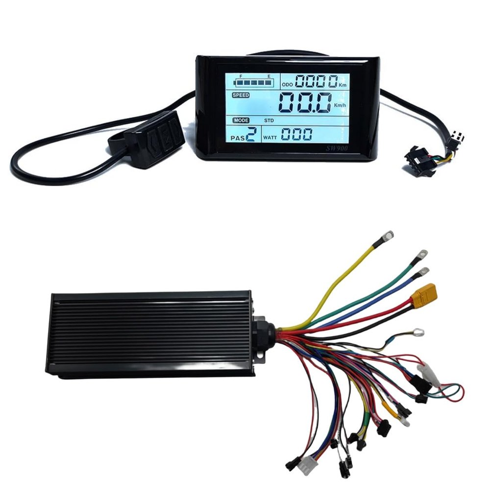 HALLOMOTOR Sine Wave Intelligent EBike Controller, 48V-72V, 2000W-4000W, 60A, 18 MOSFET (60A Controller + SW900 Display), 26