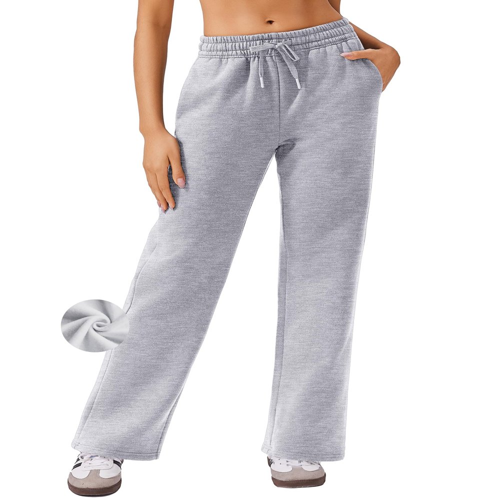 PINSPARK Loose Sweatpants Womens Fall Winter Athletic Pants Comfy Lounge High Waisted Sweat Pants Elastic Waist Sports Pants with Pockets Heather Light Grey Regular XL