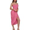 Zhyaj Women's Strapless Tube Dress Ruched Asymmetrical Summer Sun Dress Front Split Sexy Bodycon Midi Dresses, Dusty Pink, L view 2