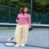 PINSPARK Fleece Wide Leg Sweatpants Women Drawstring High Waisted Sweat Pants Loose Workout Pants with Pockets Beige Regular S view 3
