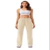 PINSPARK Fleece Wide Leg Sweatpants Women Drawstring High Waisted Sweat Pants Loose Workout Pants with Pockets Beige Regular S view 4