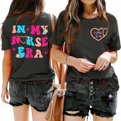 PERSOVERSIA Nurse Shirts for Women in My Nurse Era Shirt Funny Nurse Life Nurse Week Gift T-Shirt Short Sleeve Tee Top,Dark Gray XL