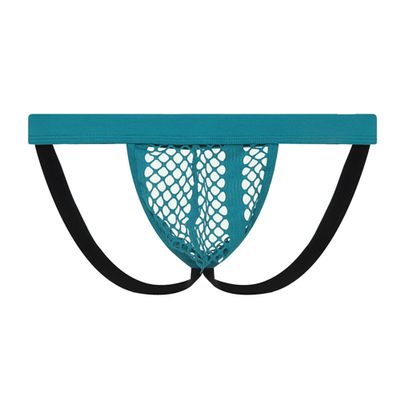 JEsilunmaMY Men's Mesh Thong Jockstrap See Through Briefs Bulge Bikini Underwear Hollow Out Breathable Athletic Supporters (Blue-1PC,X-Large)