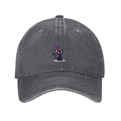 Halloween Witch Cat and Spider Web Baseball Cap for Men Women Vintage Trucker Hat Golf Hats Dad Hat Deep Heather