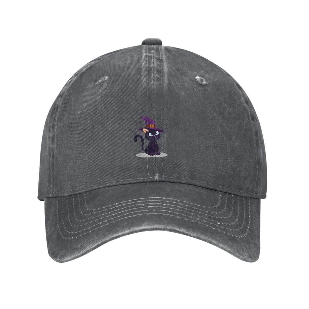 Halloween Witch Cat and Spider Web Baseball Cap for Men Women Vintage Trucker Hat Golf Hats Dad Hat Deep Heather