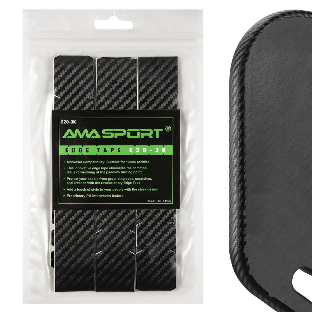 AMA SPORT Pickleball Paddle Edge Guard Tape 3 Pack - 3K Texture Protection Tapes 20mm Width - Paddle Cover Perfectly Fits Curved Edge Without Wrinkling (Black)