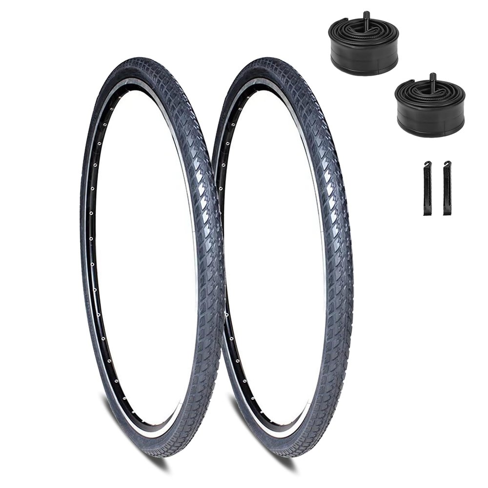 700x35c/700x38c Bike Tire and Inner Tube Set with 2 Levers,60 TPI Puncture Proof Bicycle Replacement Accessories,Compatible with Road Mountain Hybrid Trike,48mm Valve
