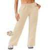 PINSPARK Fleece Wide Leg Sweatpants Women Drawstring High Waisted Sweat Pants Loose Workout Pants with Pockets Beige Regular L view 1