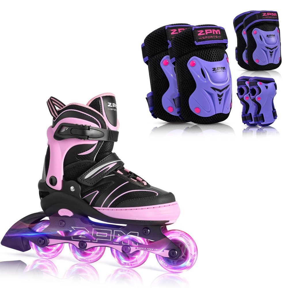 2PM SPORTS Pink S Inline Skates & Purple S Protective Gear Set