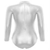 Linjinx Women's Shiny Turtleneck Long Sleeve Leotard One Piece Back Zipper Bodysuit Dance Costume Silver Small view 4