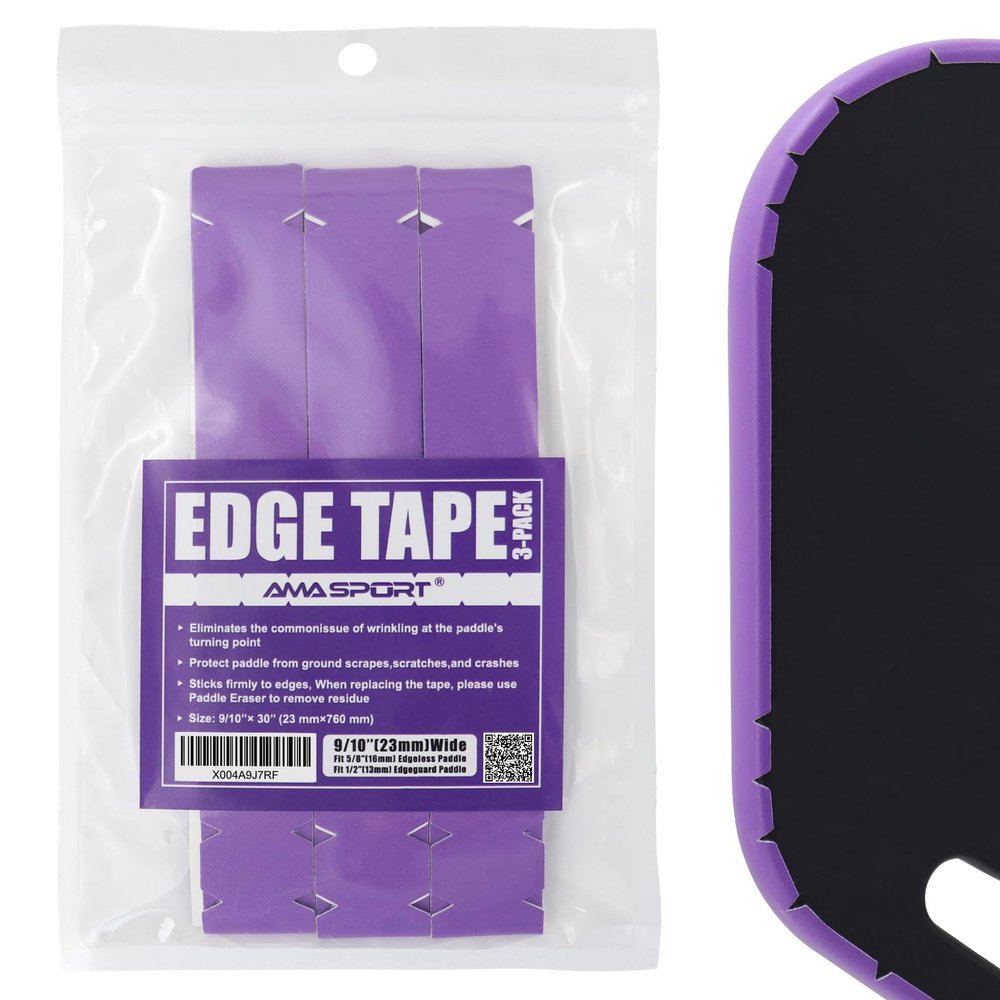 AMA SPORT Pickleball Paddle Edge Guard Tape 3 Pack Edge Protection Tapes 23mm Width Paddle Edge Cover Perfectly Fits Curved Edge Without Wrinkling (Purple)