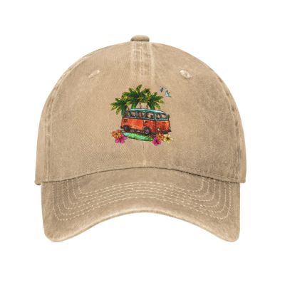 Bus Under The Palm Tree Baseball Cap for Men Women Vintage Trucker Hat Golf Hats Dad Hat Natural
