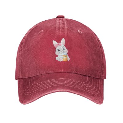 Cute Bunny Drinking Carrot Juice Baseball Cap for Men Women Vintage Trucker Hat Golf Hats Dad Hat Red
